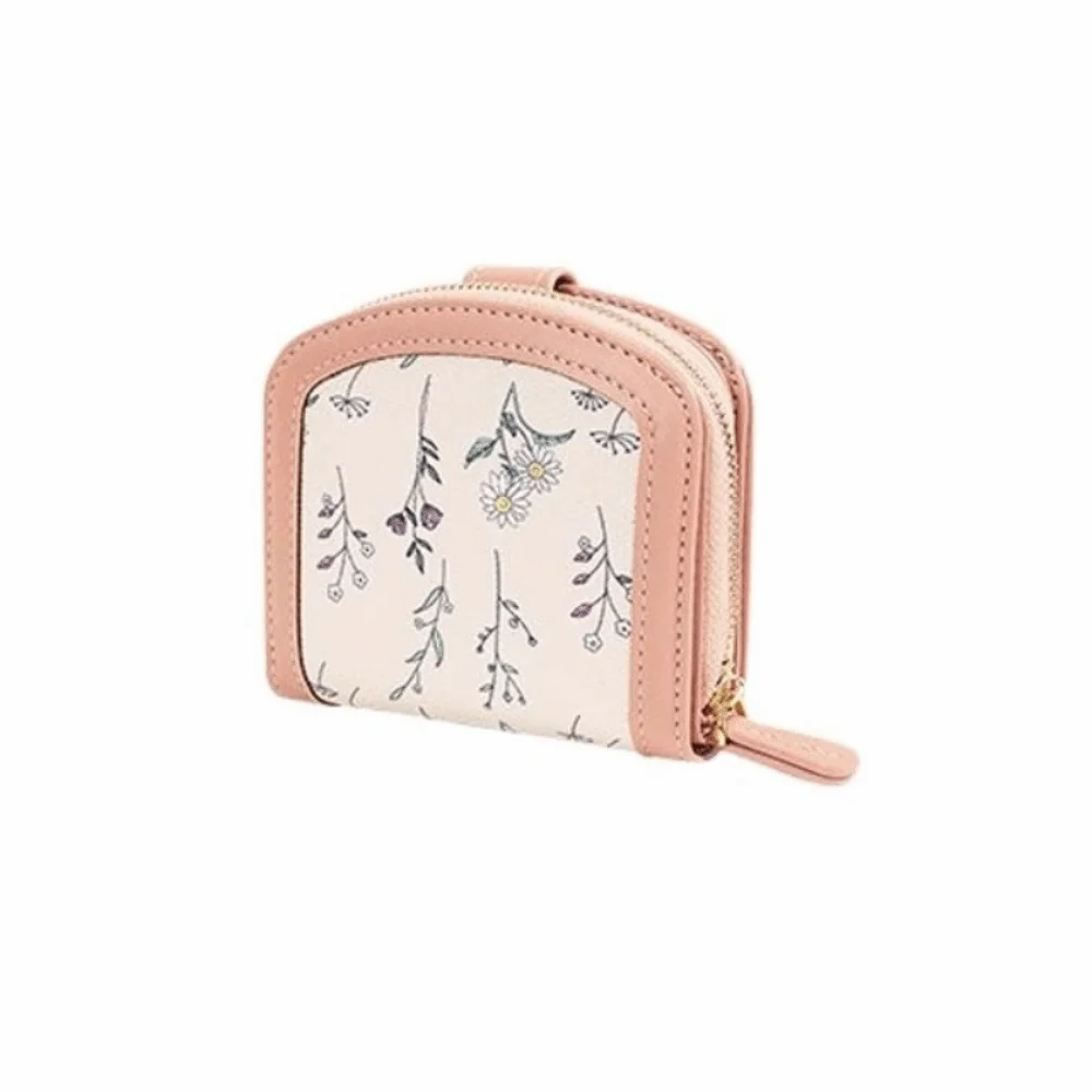 Floral Print Mini Coin Purse Bag Zipper Pouch ID Credit Card PU Leather Short Wallet Small Multi Function Card Holder Daily Use