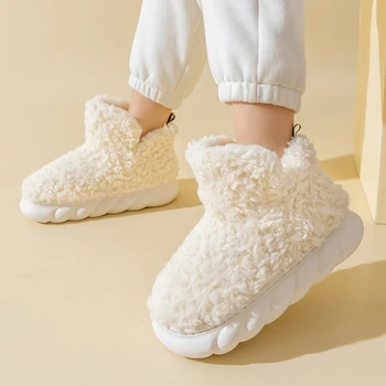 Comwarm-Zapatillas de piel para mujer, botas peludas cálidas y acogedoras para interior del hogar, chanclas de felpa de suela suave para zapatos de algodón, invierno 2023