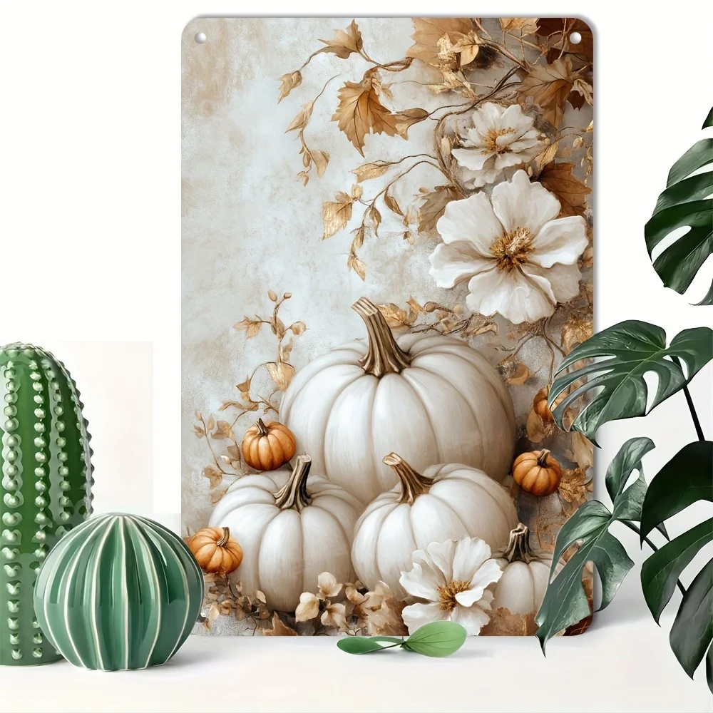 Signe en métal floral Aliments pour Thanksgiving, charmant, décor d'automne, parfait pour la maison, décor de bar, facile à accrocher, degré de météo, 1PC