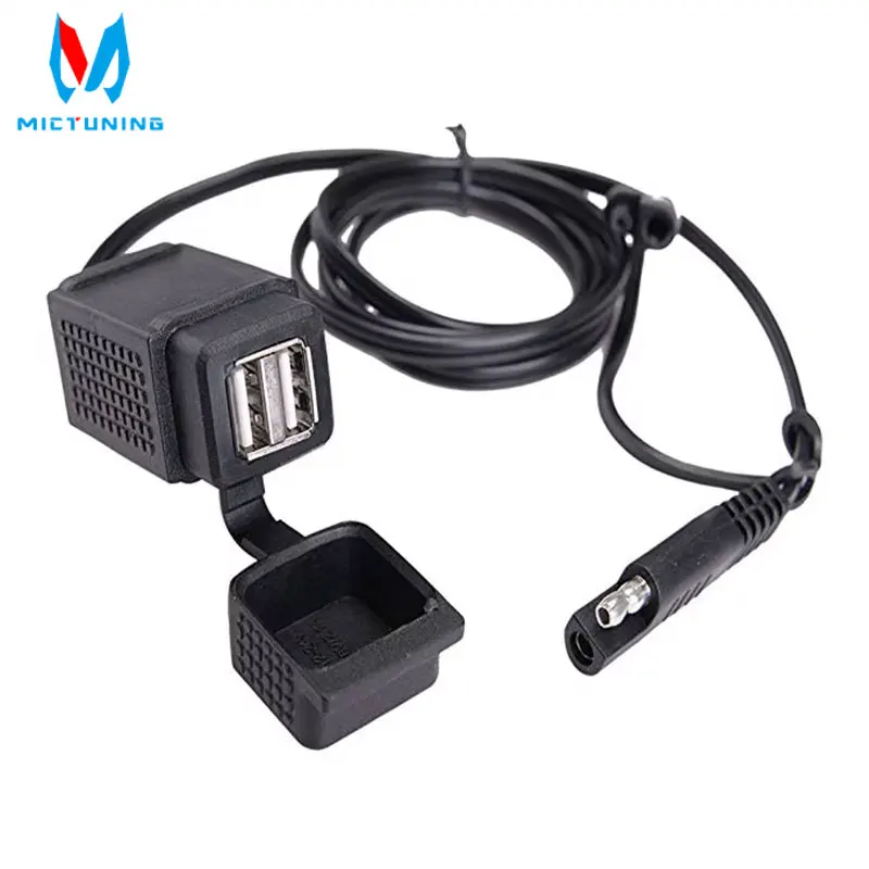 MICTUNING Auto 3.1A Dual Port Power Socket SAE to USB Cable Adapter Connector Universal for Motorcycles Smart Phones Tablet GPS