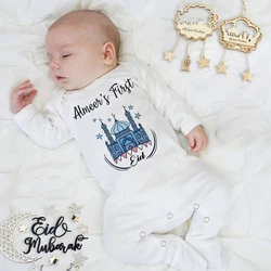 Pelele personalizado para bebé Eid, traje de dormir de manga larga con nombre personalizado para bebé, traje para recién nacido de Eid Ramadán, ropa de vacaciones musulmana islámica