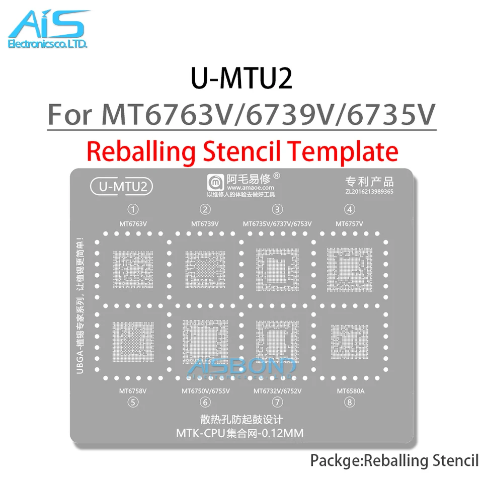 U-MTU 1-5 Plantilla de Reballing BGA para CPUs Qualcomm MT6991Z MT6889Z MT6989W MT6893Z MT6983Z MT6833V MT6873V MT6761V MT6595W 3