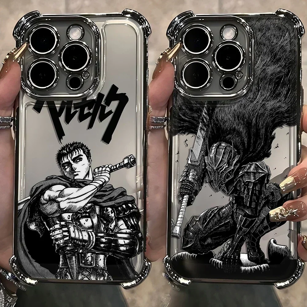 Berserk Guts Hot Blood Anime Plating Case For iPhone 16 15 14 13 12 11 Pro Max X XR XSMax 7 8 Plus Anti-Fall Airabag Back Cover