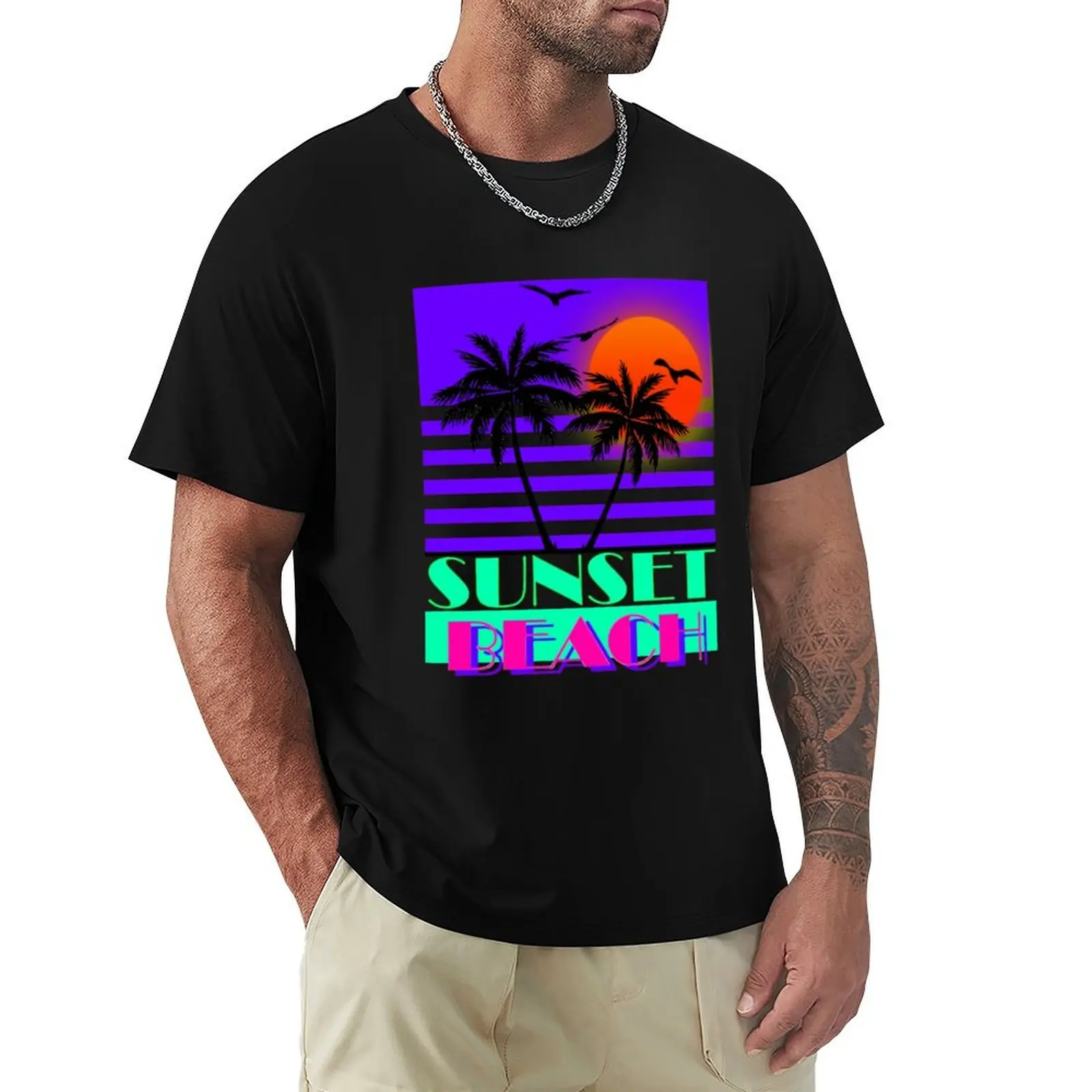 Sunset Beach Retro 80s Style T-Shirt Comfortable Daily Wear Tee