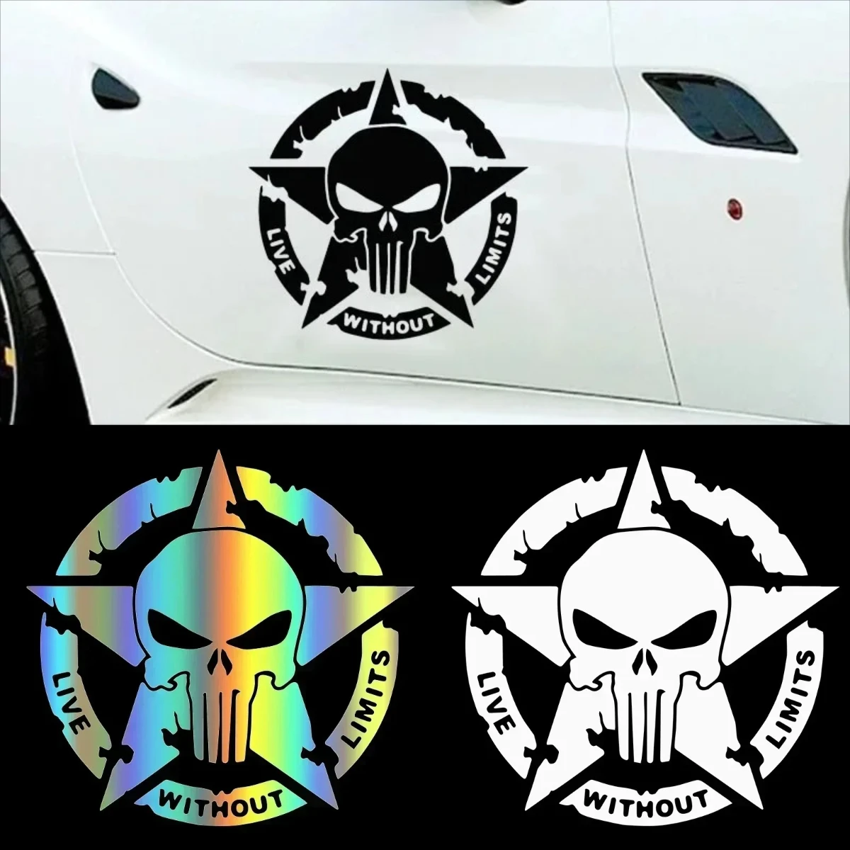 

Military Tactical Car Stickers Vinyl Skull Star Decals for Motorcycle Bumper Spare Tire Dustproof Weatherproof