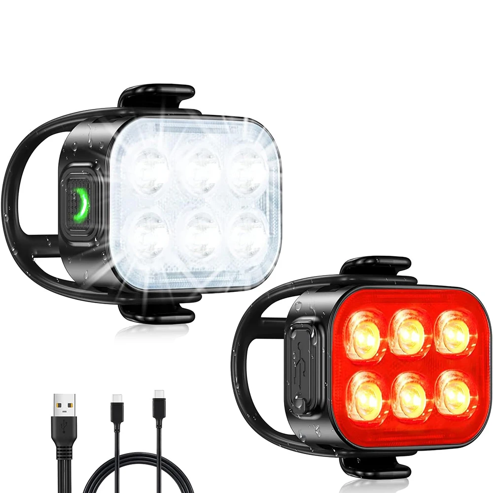 

Задний фонарь для велосипеда + передний фонарь на руль, светодиодный COB, водонепроницаемая велосипедная лампа, USB перезаряжаемая, MTB, дорожные задние фонари, высокая яркость