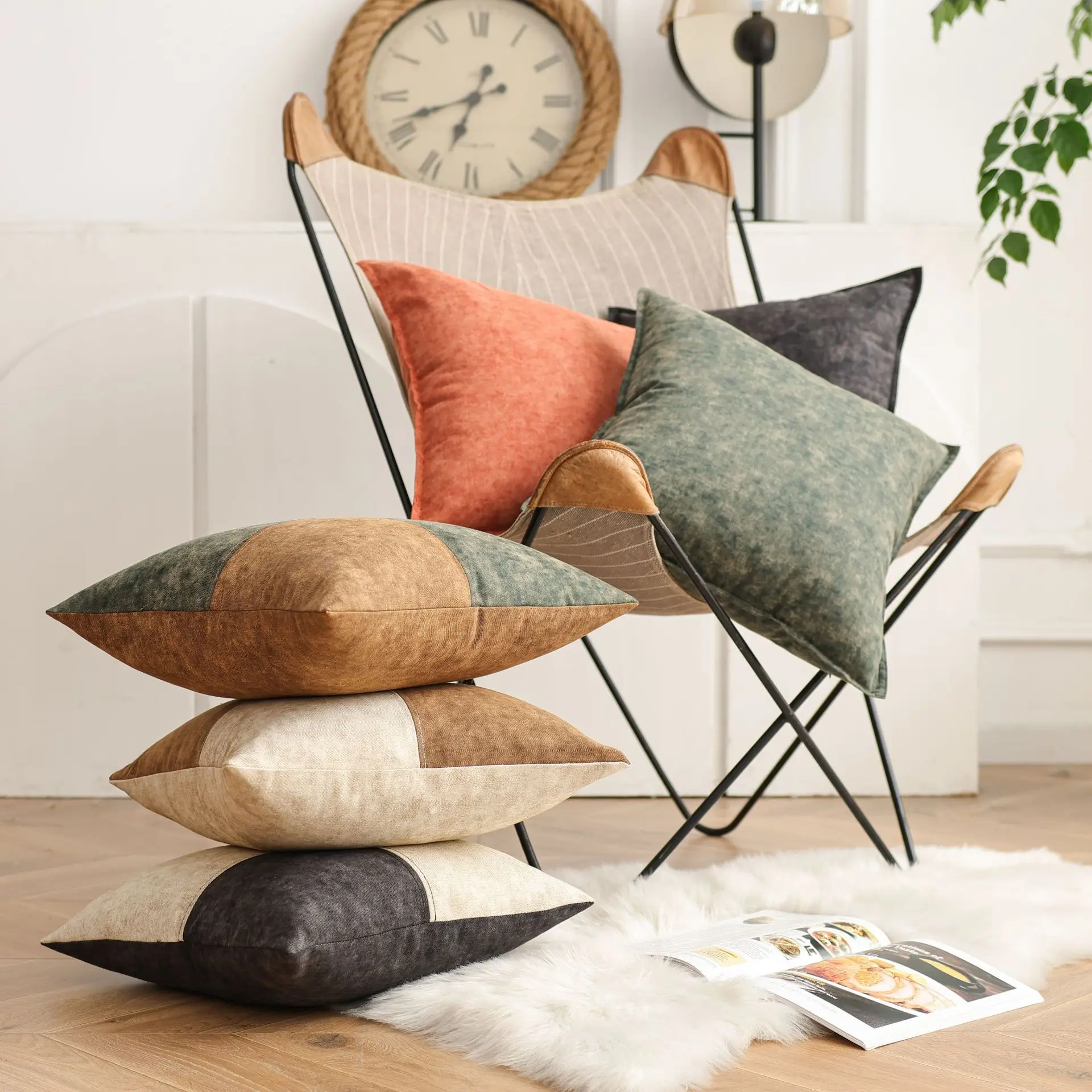 

Scandinavian Denim Patchwork Pillow Cover | Modern Geometric Nordic Design Cushion Cover for Sofa Bedroom Car | 45x45cm