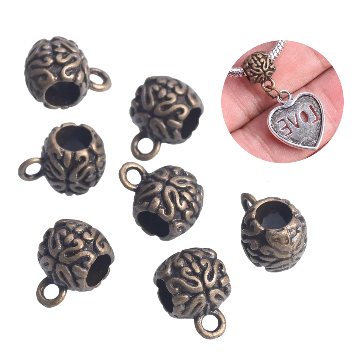 

10pcs 8.5mm Bronze Color Metal Charm Big Hole Beads Pendant Bails For Jewlery Making DIY Bracelet Findings