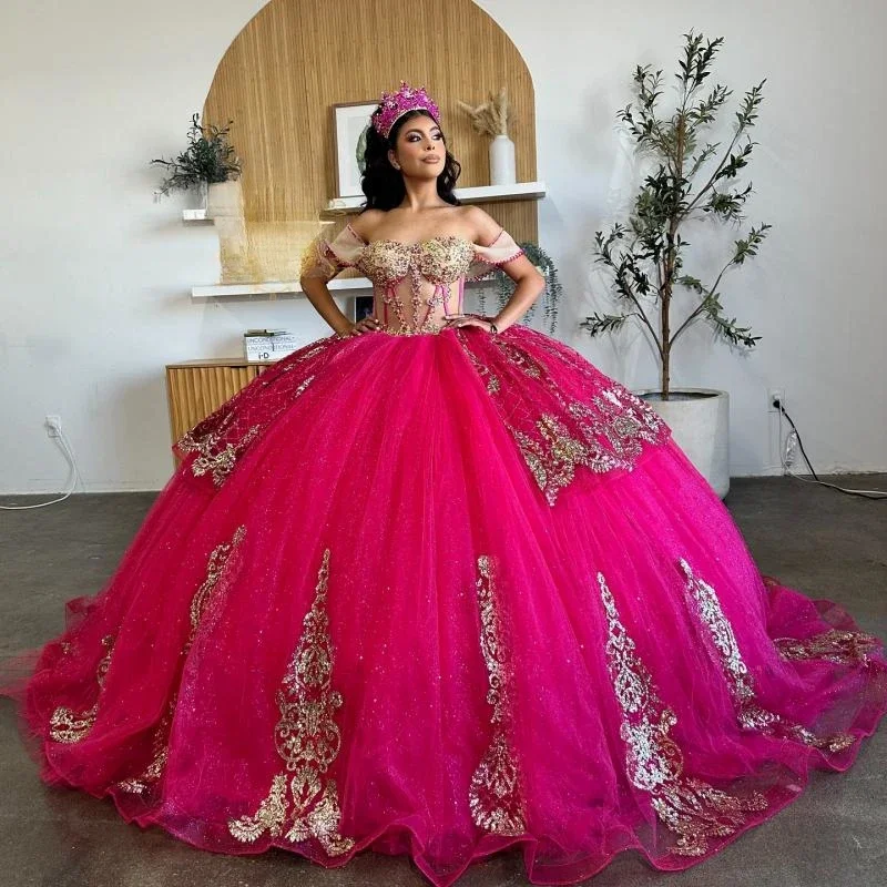 Angelsbridep personalizado encantador vestido de baile rojo con hombros descubiertos vestidos de quinceañera apliques dorados vestido de fiesta mexicano vestidos de 15