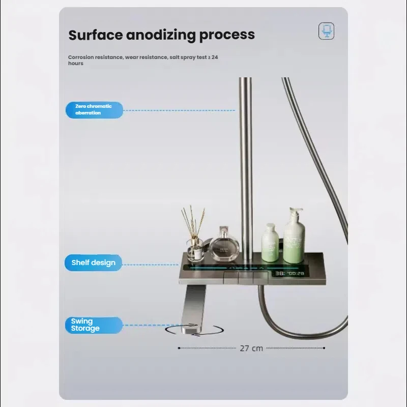 Conjunto de chuveiro de água quente e fria multifuncional, banheiro doméstico, teclas de piano, display digital, sistema de chuveiro pressurizado