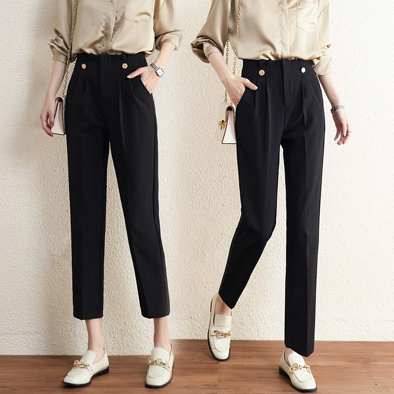 

2024 New Arrival Spring Summer Women All-matched Ankle-length Pants Casual Loose Fit Zipper Fly Waist Harem Pants V858