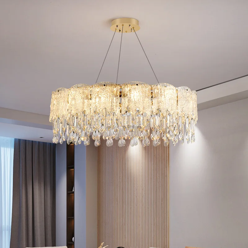 

New French Bedroom Light Snow Glass Leaf Crystal Living Room Bedroom Round Chandelier Rectangular Dining Room Chandelier Hot