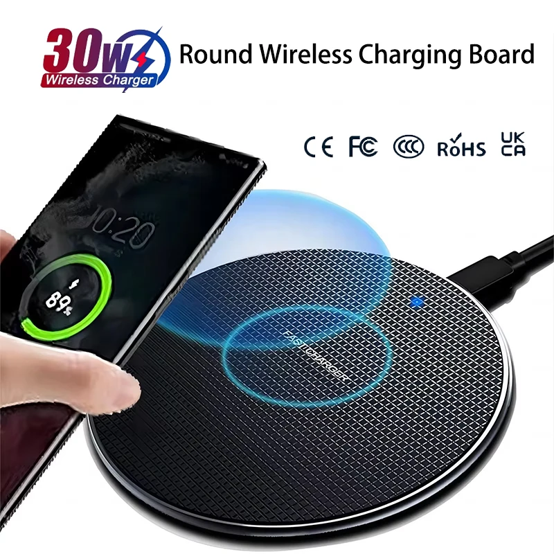 جولة Qi 2 30W شاحن لاسلكي الوسادة USB نوع C PD محطة شحن سريع آيفون سامسونج Xiaomi هواوي