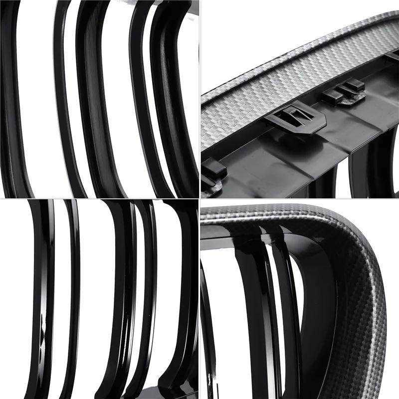 

For BMW F06 F12 F13 6-Series M6 Style 2012-2017 Carbon Fiber Style + Gloss Black Front Grilles Grille-A61E