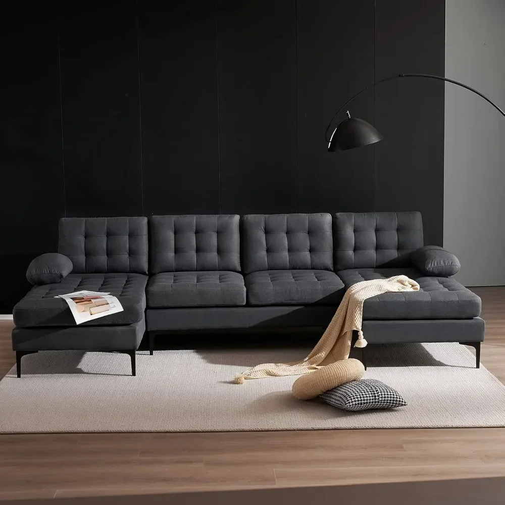 

Convertible Sectional Sofa 110" U-Shape Sofa Couch 4-Seat Couch with Chaise ChenilleFabric Upholstered for Living Room