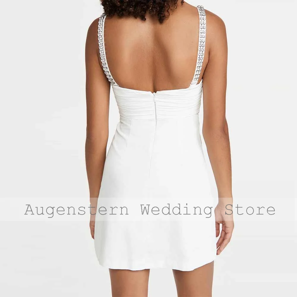 Chic Classic Wedding Dresses Satin Sheath/Column Wedding Party Dresses Ivory Square Neck Bow Pleat Rhinestones Wedding Dresses