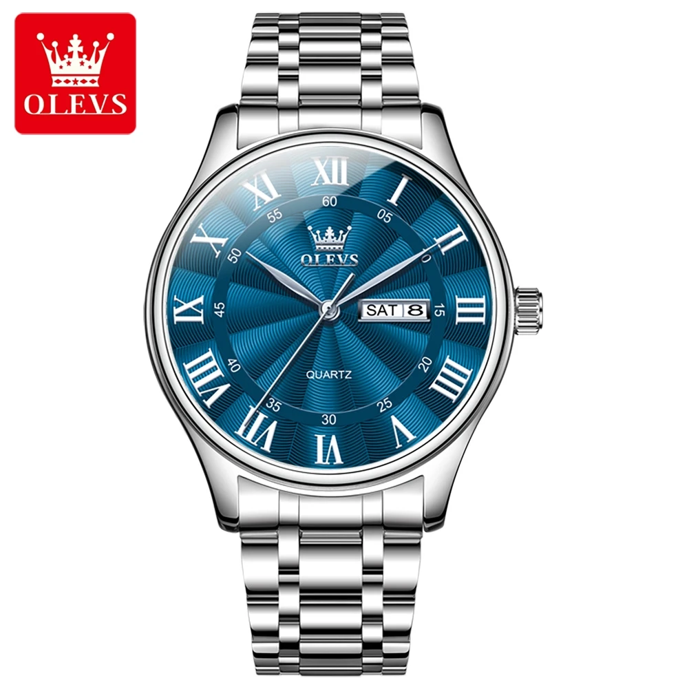 OLEVS Orologio da uomo di lusso Quadrante semplice di marca Orologio di alta qualità Orologio da polso con data luminosa impermeabile in acciaio inossidabile regalo