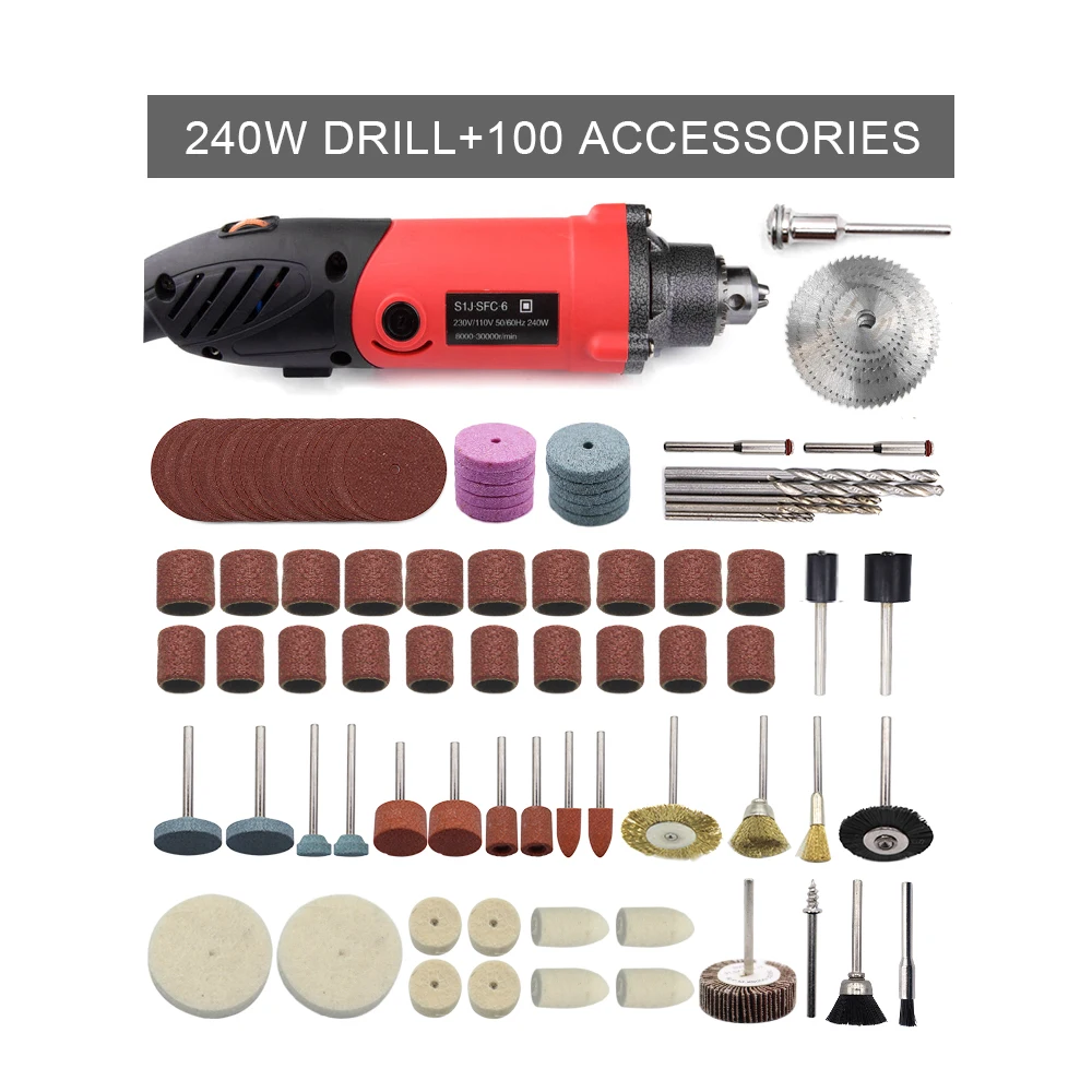 

Reilyn 240W Grinder Dremel Handy Drill 8000-30000rpm Mini Grinders Machine 0.5-6.5mm with 100pcs Accessories