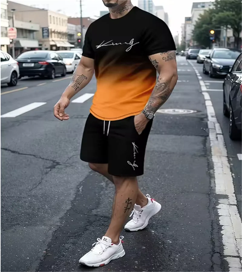

2025 Summer casual men's set 3d T-shirt + Shorts two-piece comfortable and breathable men's top printed T-shirt set
