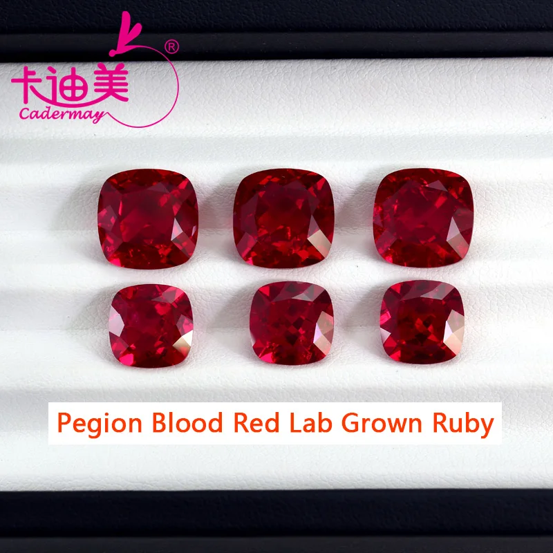 CADERMAY Cushion Cut Lab Grown Pegion Blood Red Ruby Loose Stones With Inclusion For Rings Necklace Customized Smart Jewelry