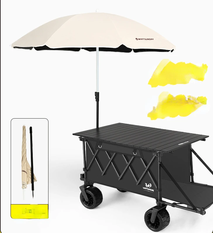 Outdoor folding cart sun shade camp children trailer gathered stalls camping cart umbrella