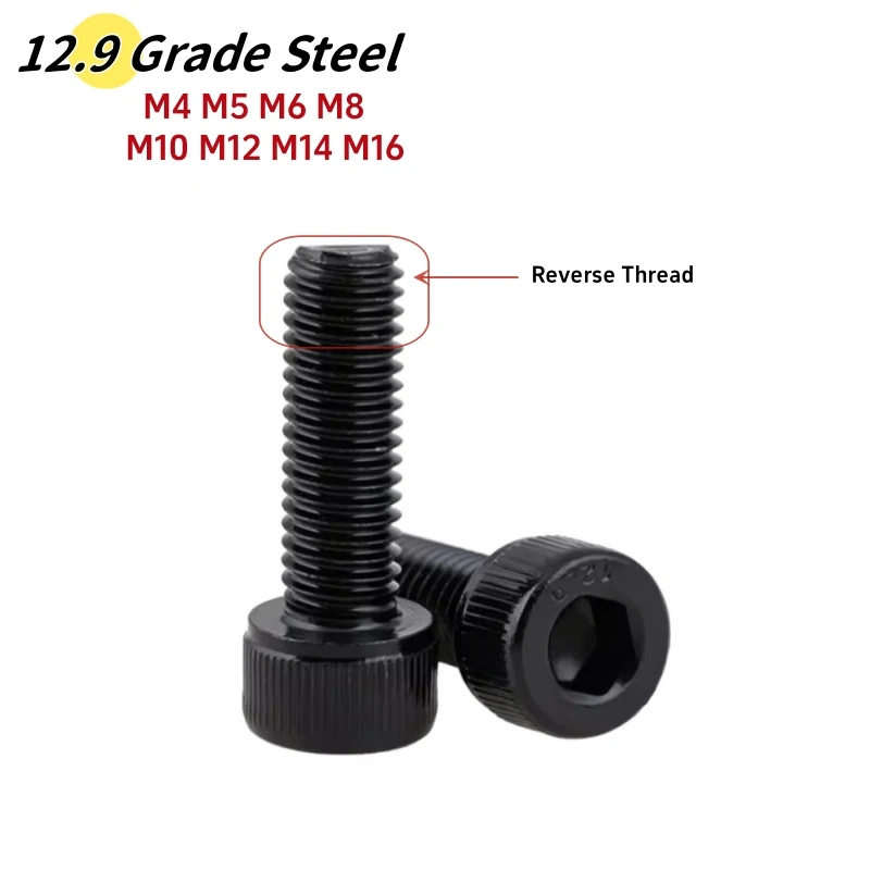 Reverse Thread Allen Bolt M4 M5 M6 M8 M10 M12 M14 M16 Black 12.9 Grade Steel Left Thread Hexagon Hex Socket Head Cap Screw