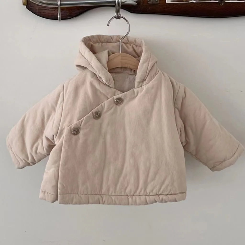 2023 Thickened Plush Kids Jacket Winter Korean Baby Hooded Jacket Cotton Warm Jacket Girls Boys Outerwear Coats