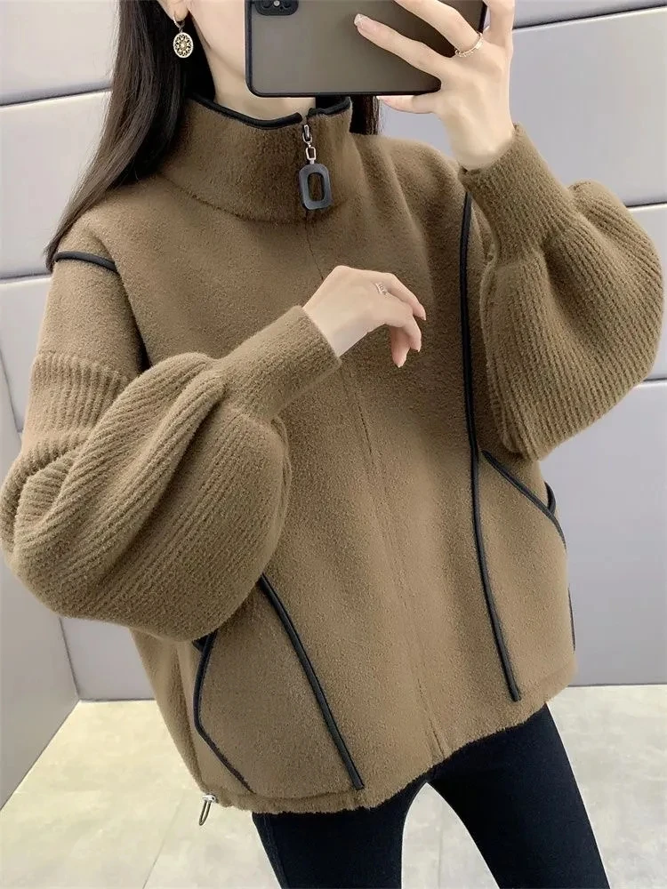 Nueva Chaqueta corta de lana Noble, prendas de vestir para mujer, cárdigan de lana de doble cara informal holgado y cálido para primavera Otoño e Invierno 2026