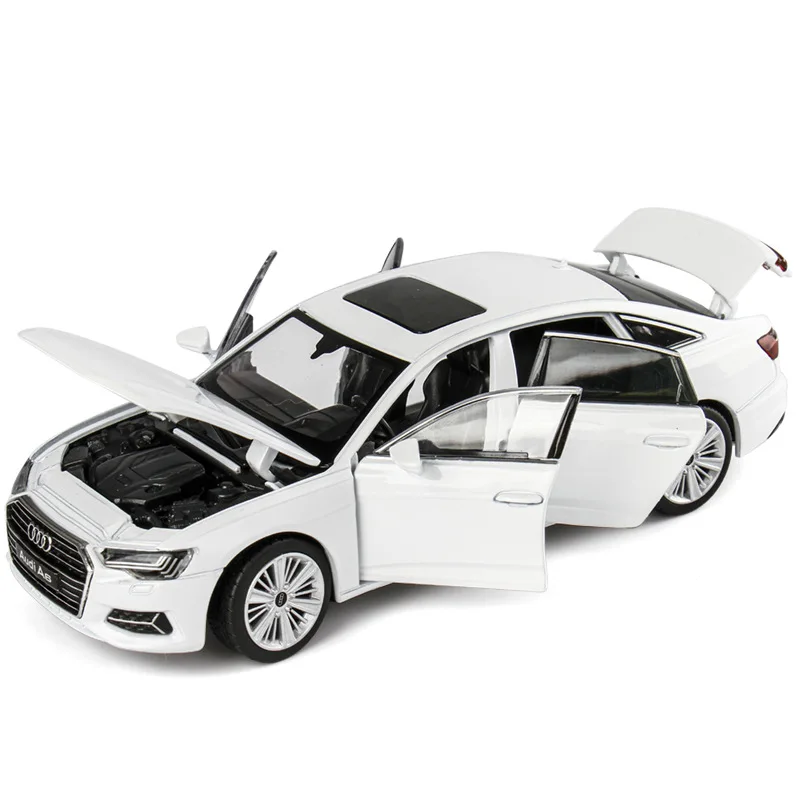 1/32 Audi A6 Quattro Toy Car Model JKM Diecast Alloy Miniature Sound & Light Free Wheels Collection Gift For Children Boys Kid