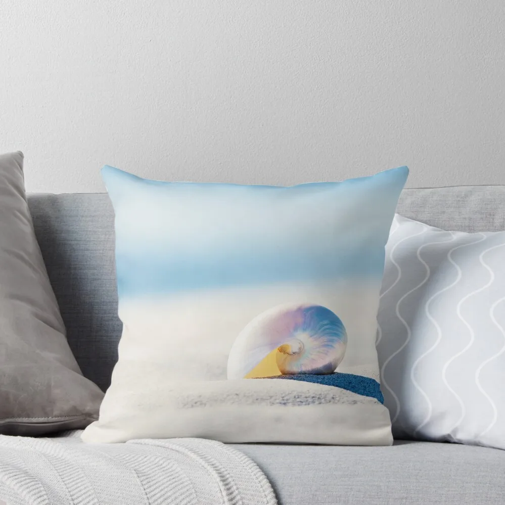 

Pearl Nautilus Seashell Photography, Blue Beach Shell Coastal Art Throw Pillow Christmas Covers Sitting Cushion pillow