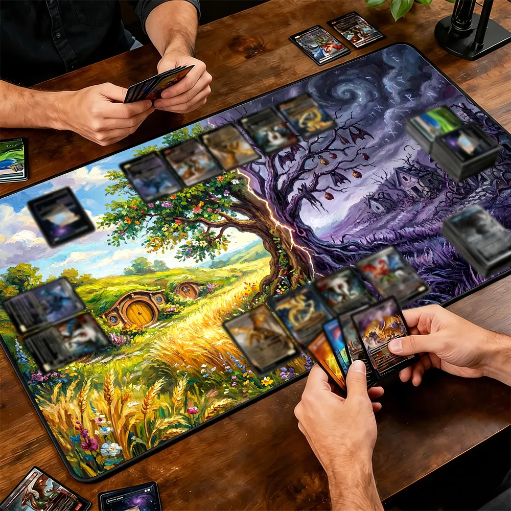 Broken Fantasy Ranch Playmat Magic Card Mat with Stitched Edge Non-Slip Durable Tabletop playmat Board Game Mat for TCG