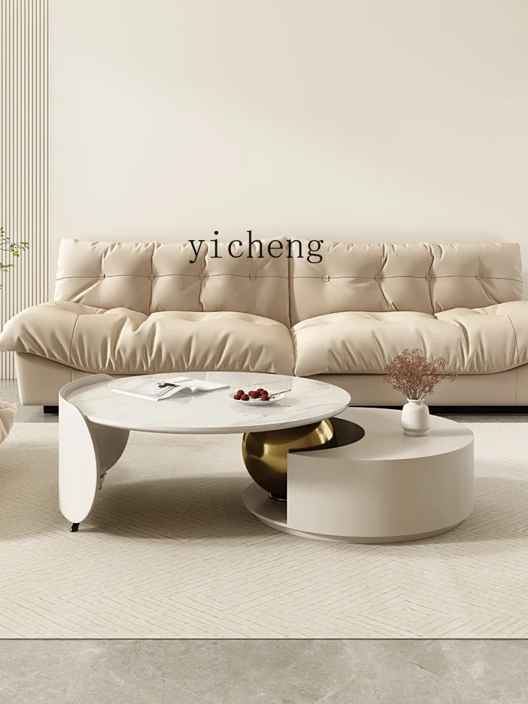 XC Stone Plate round Tea Table Light Luxury Modern Simple Small Apartment High-Profile Figure TV Cabinet and Tea Table