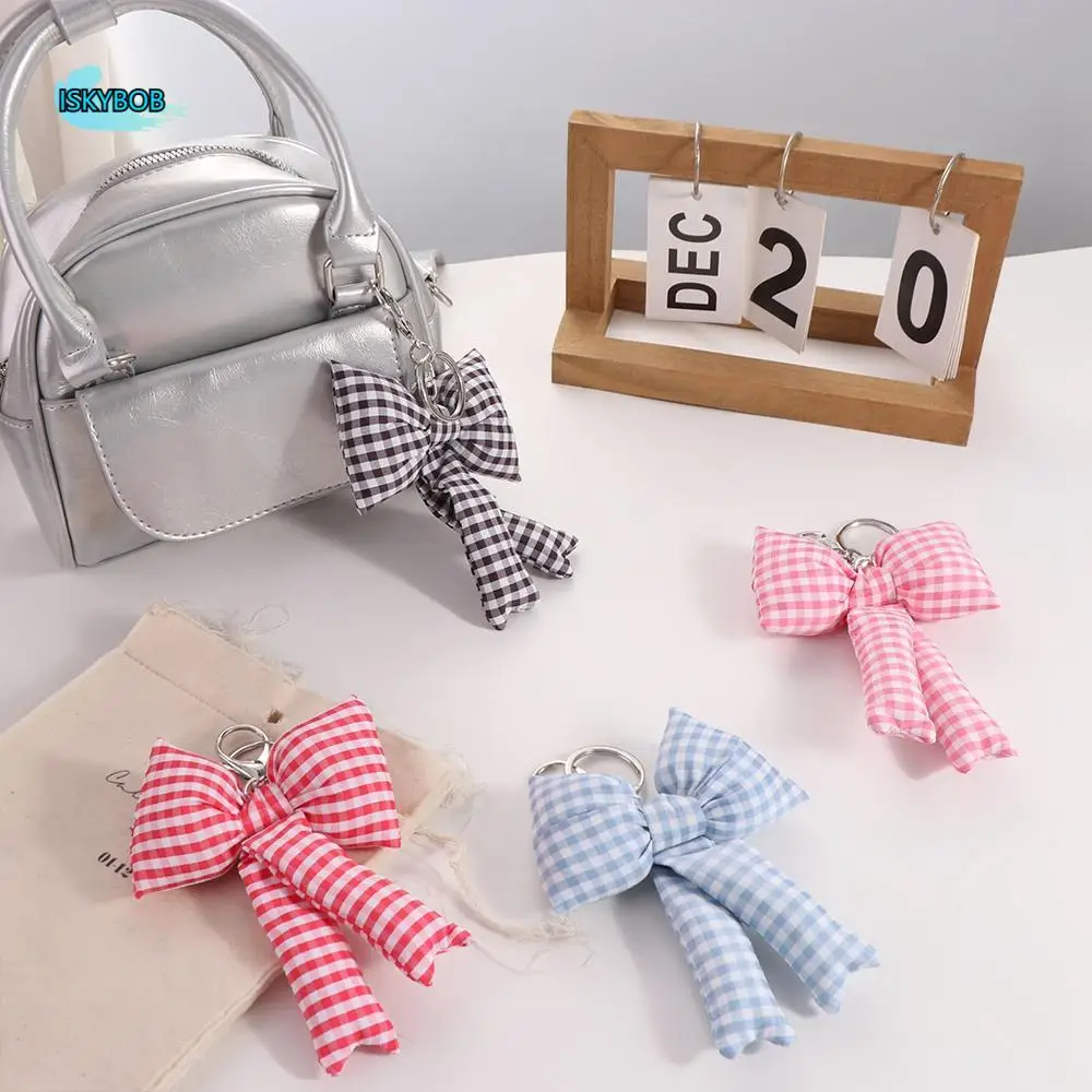

Fashion Grid Bow Bag Pendant Cotton Filled Korean Style 3D Bowknot Keychain Phone Chain Balletcore Y2k Bag Hanging Women