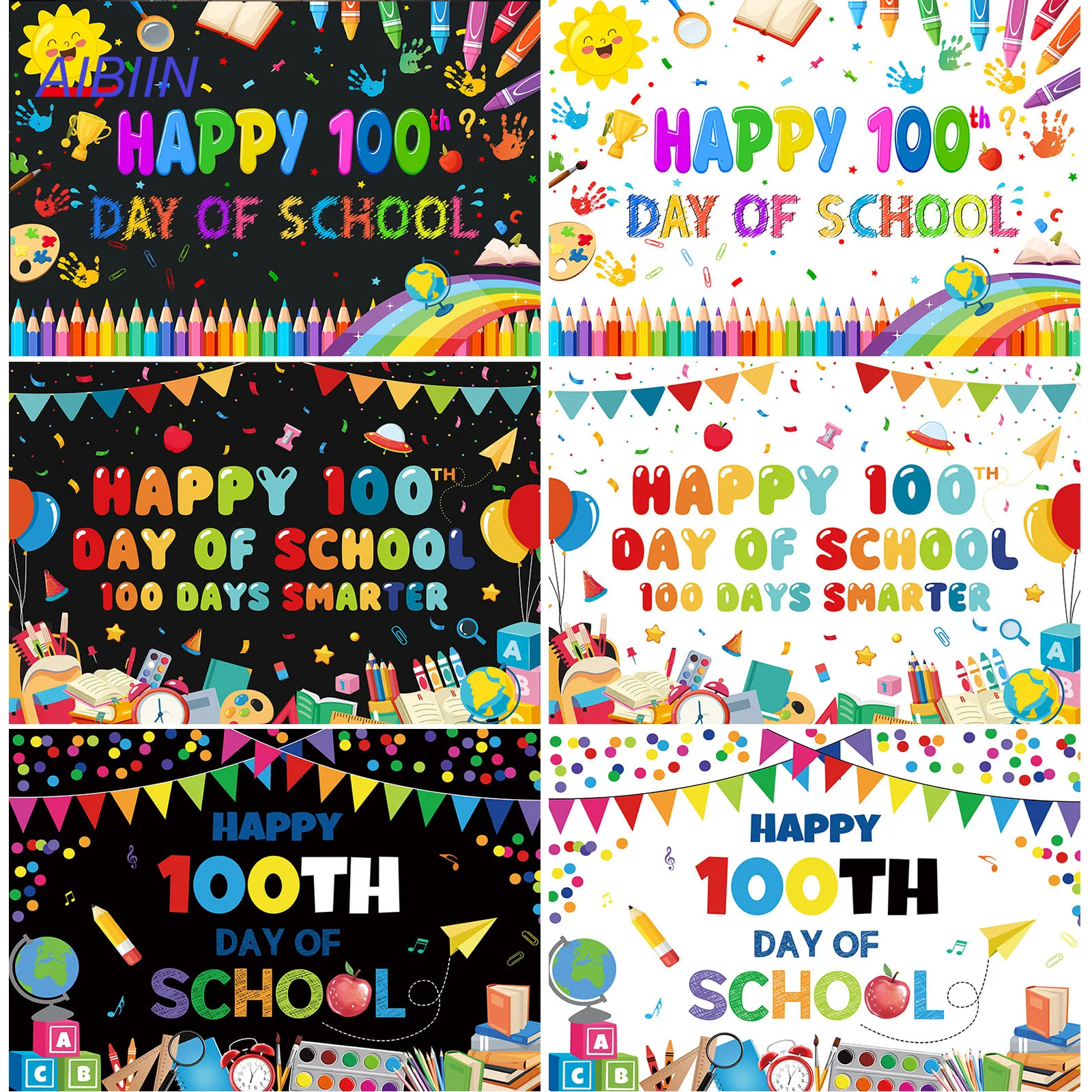 Happy 100th Day of School Backdrop Colorful Pencils Books Party Decor Kids Student Kindergarten Preschool School Background