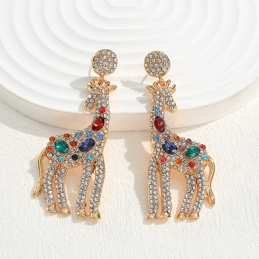 Lovely Colorful Crystal Moose Deer Drop Earrings for Women Girls Fashion Animal Elk Pendant Earrings Sparkle Xmas Jewelry Gift