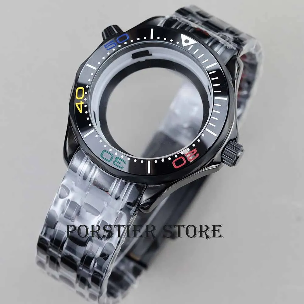 41mm Black PVD NH35 Watch Case and Strap Stainless Steel 10ATM Waterproof fit NH35/R36 Movement Seamaster 300 Case 31MM dial