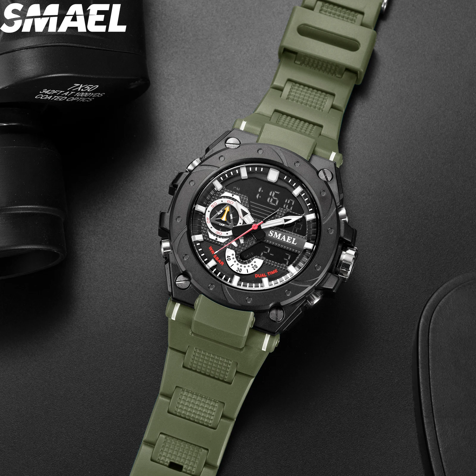 SMAEL Sport Quartz Watches LED DisplayShock Resistant 50M Waterproof Alarm Clock Analog Digitals 8060 For Men