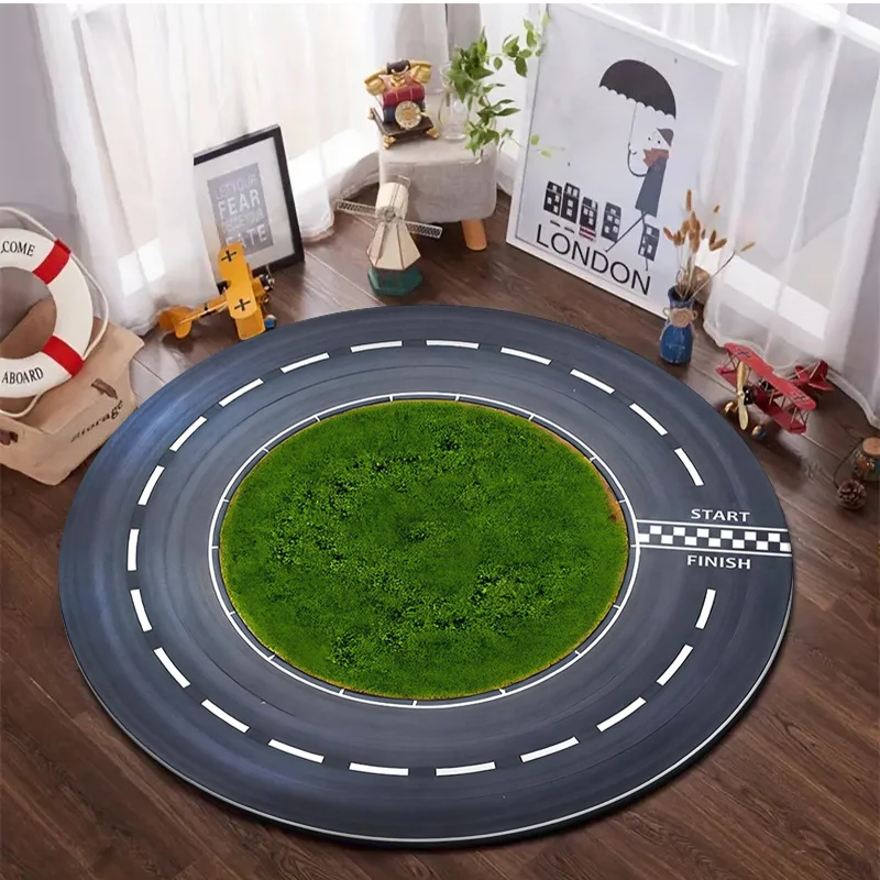 Vintage Racetrack Round Rug Start Finish Line Print NonSlip Floor Mat for  Room  Patio Outdoor Home Decor