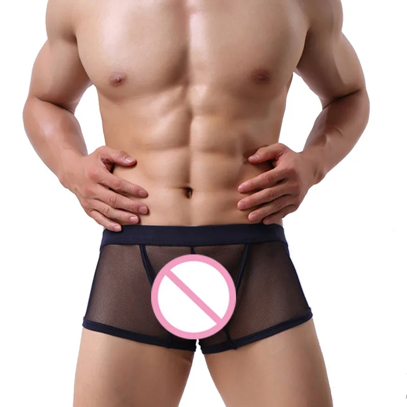 CLEVER-MENMODE Mens Transparent Underwear Mesh Boxer Cueca Sexy Boxers Shorts Underpants Panties Trunks Hollow Lingerie