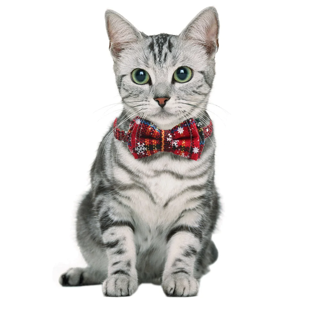 

2Pcs Adjustable Christmas Pet Collar Bow Knot Cats Lovely Photo Prop Decoration Pet Collar Cat Necklace