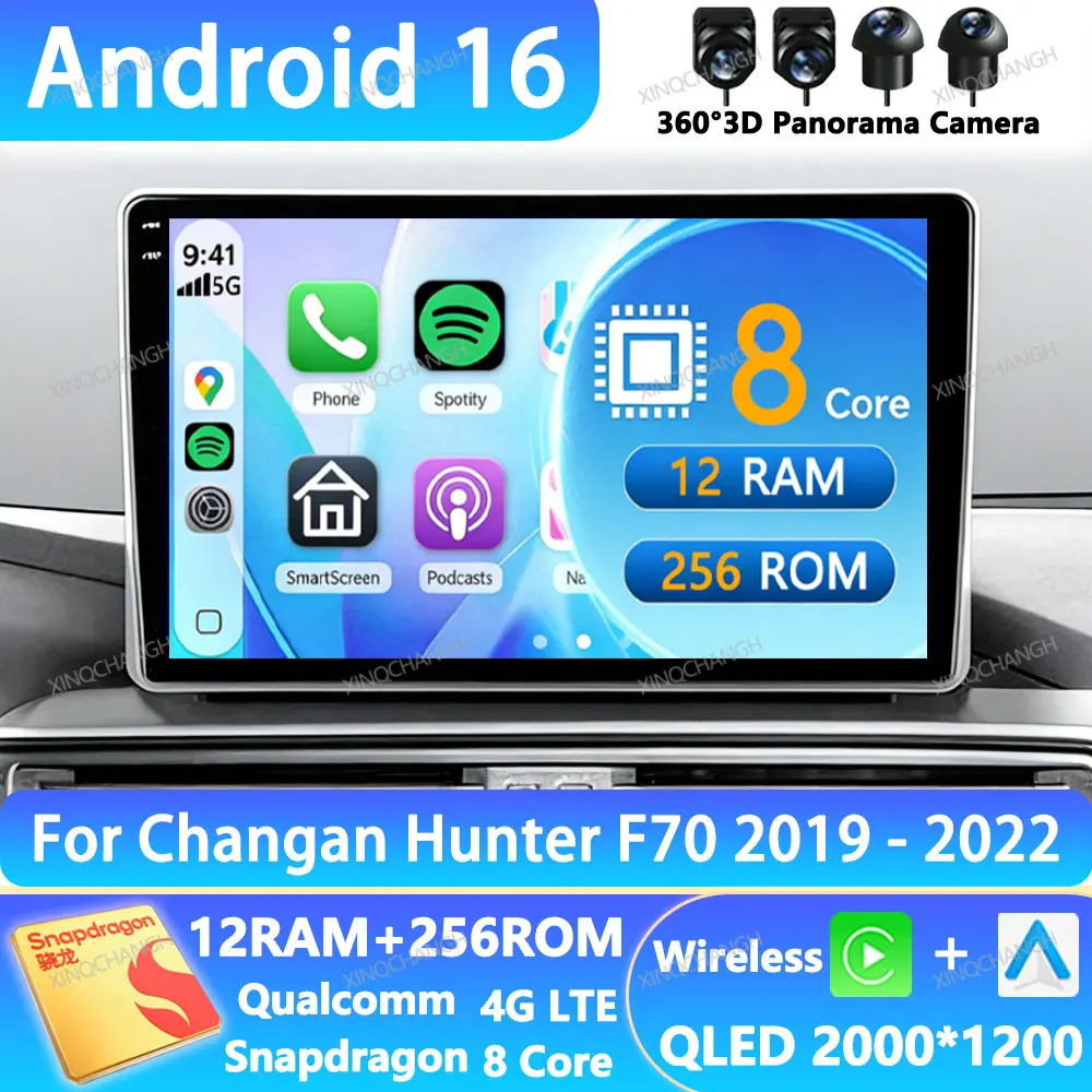 Android 16 Car Radio For Changan Hunter F70 2019 - 2022 Head Unit 2DIN Navigation GPS 4G LTE 5G WIFI BT Multimedia Video Player