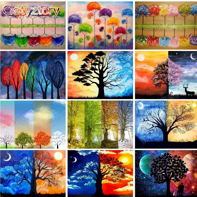 

GATYZTORY Modern Painting By Numbers For Adults Colorful Trees Coloring By Numbers Diy Gift Picture Painting Handmade Wall Art C