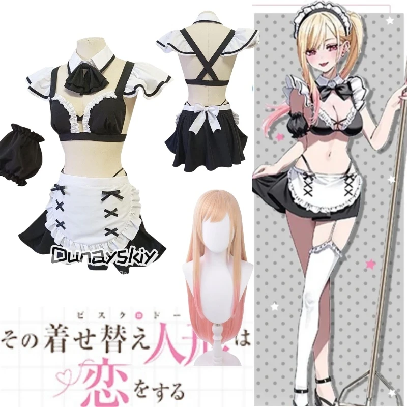 Anime Dress Up Kitagawa Marin Cosplay Costume Maid DRESS With Necklace Navy Style Swimsuit Halloween Carnival