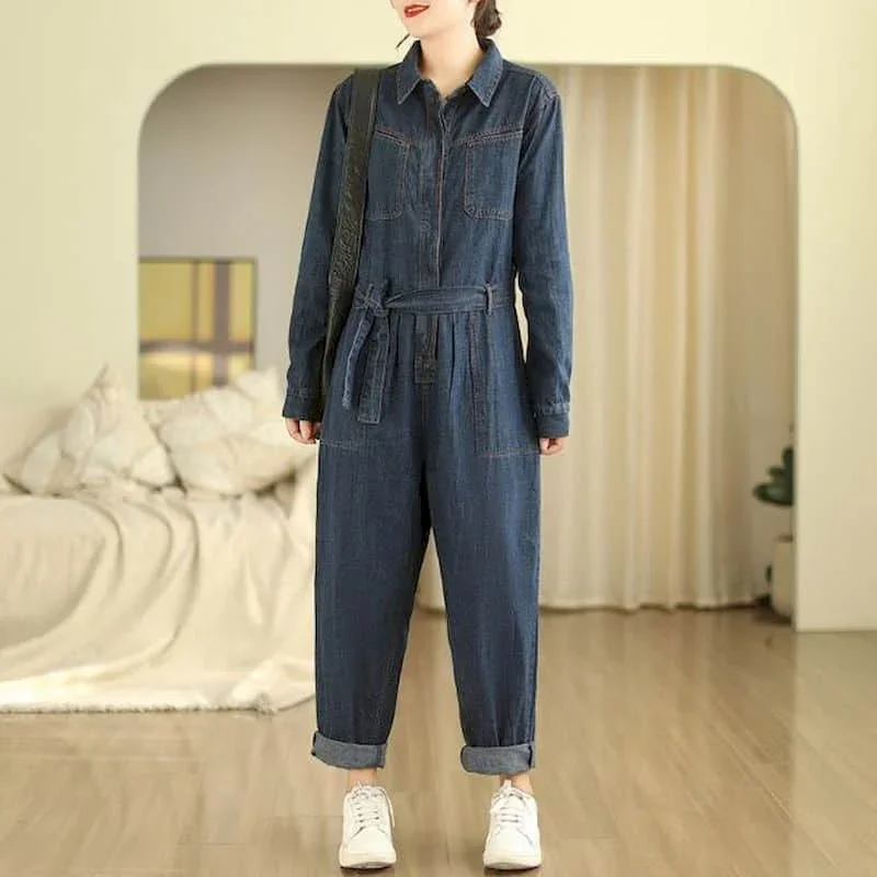 

Pop Jumpsuit Women Korean Style Oversized High Waist Casual One Piece Outfit Women Playsuit Vintage Pants Overalls For Women