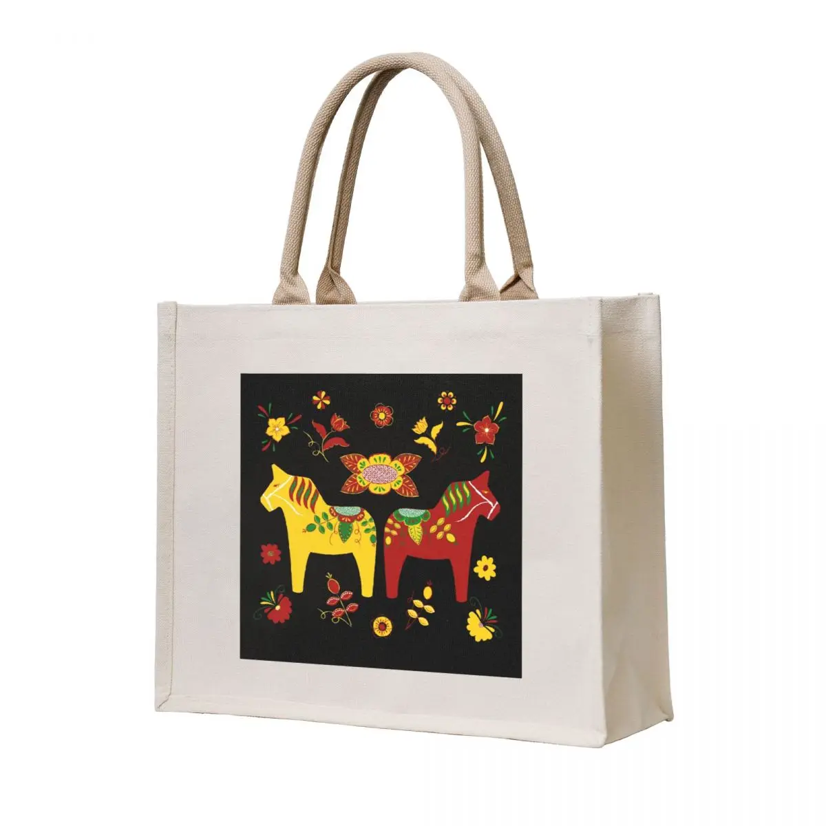 

Folk Art - Swedish Dala Horses - Red Yellow Green Tote Bag tote bag men's Women bags shopping bag logo shopping