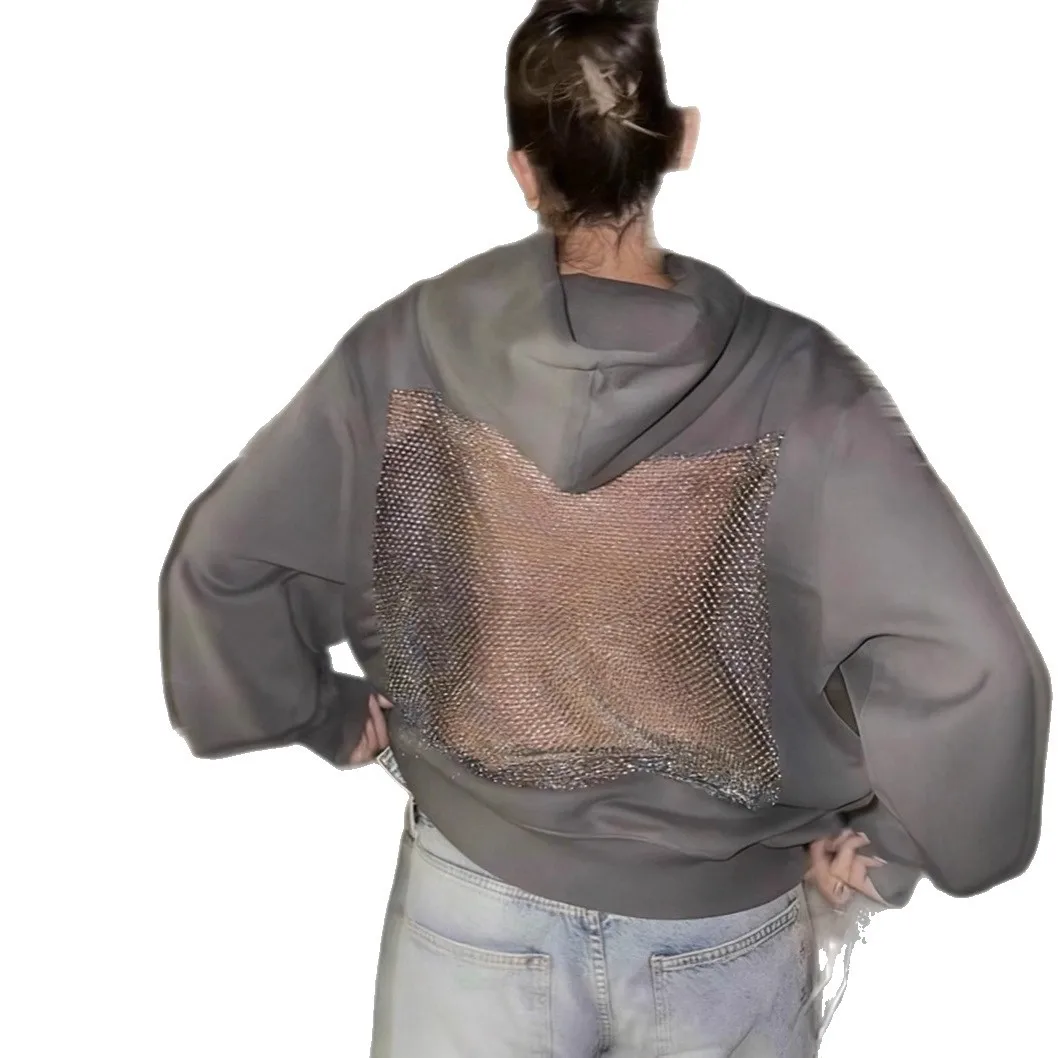 Women's Oversized Hooded PulloverMesh Cutout Backless Soft Cotton Blend Casual Sweatshirt Streetwear Loose Fit Warm Daily Wear