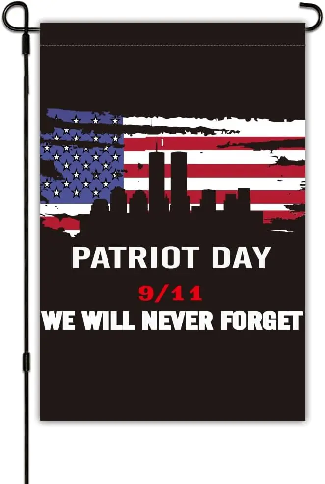 911 Мы никогда не забывайте садовый флаг 12x18 дюймов двухсторонние мемориальные флаги 911 для улицы, флаги ко Дню Патриота для дома HZZ