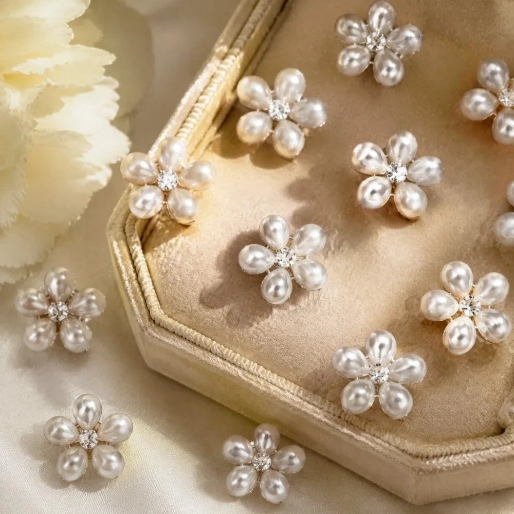 10pcs Shiny Finish Flower Flat Back Embellishments Flat Back Sew On Rhinestone Sew On Buttons Alloy Base Rhinestone Studded