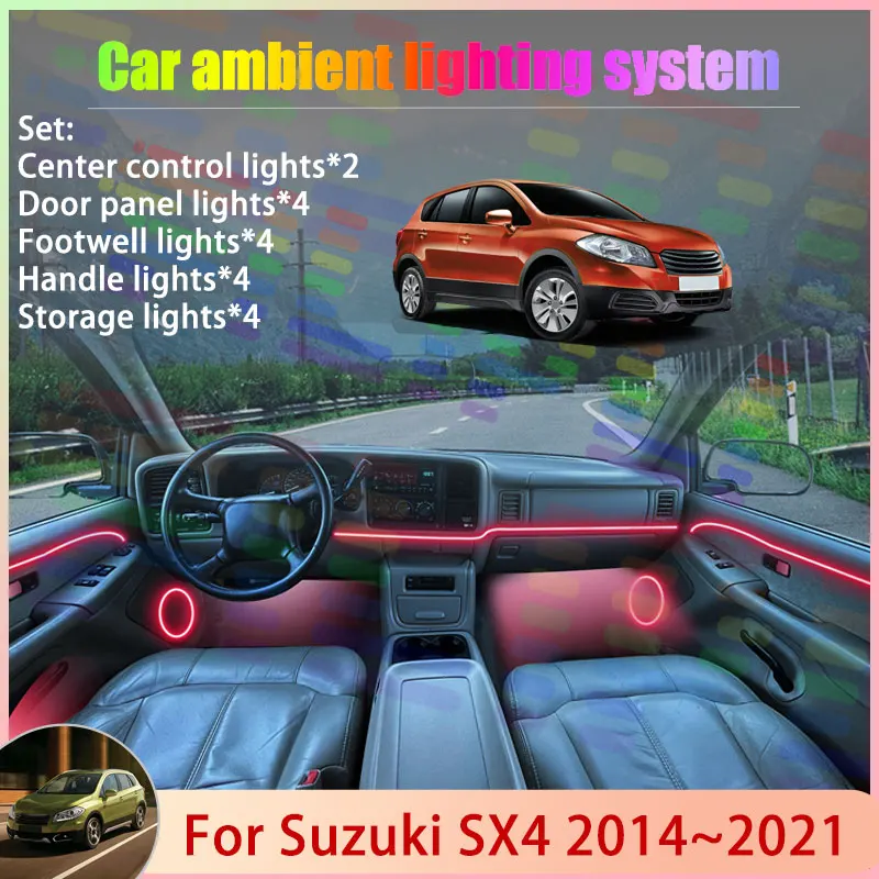

For Suzuki SX4 JY MK2 2th 2014~2021 S-Cross 2015 2/18 in 1 Car Atmosphere Light Lamp RGB Shade Ensemble Streamer Atmosphere Set