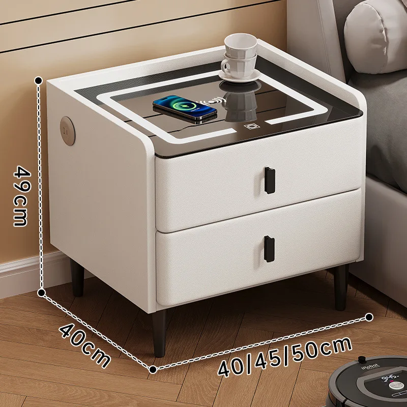 Smart solid wood bedside table Home bedroom Light luxury Advanced wireless charging Simple modern bedside table